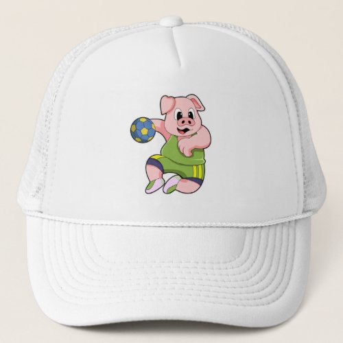 Pig as Handball player with Handball Trucker Hat