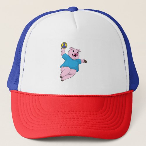Pig as Handball player with Handball Trucker Hat