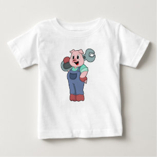 Pig as Mechanic with Wrench Baby T-Shirt