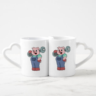 Pig as Mechanic with Wrench Coffee Mug Set