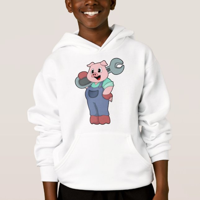 Pig as Mechanic with Wrench Hoodie (Front)