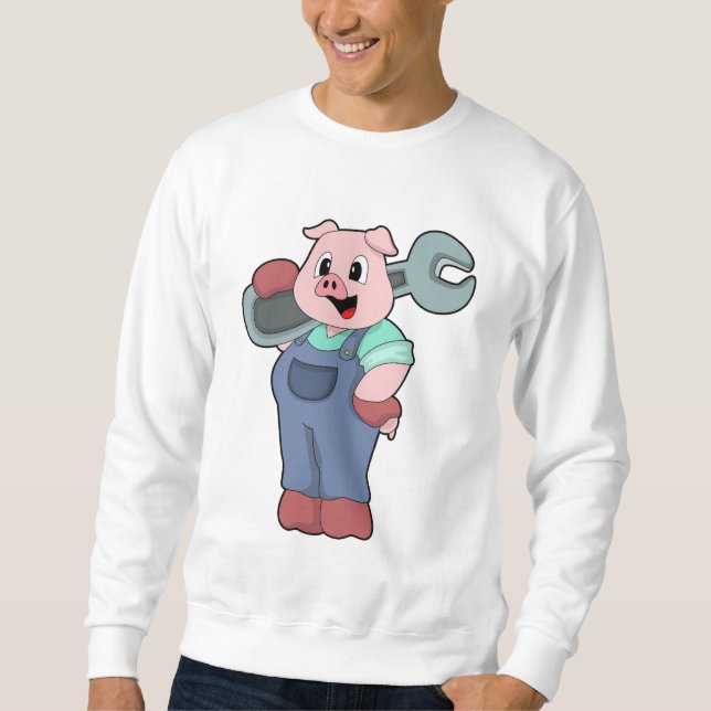 Pig as Mechanic with Wrench Sweatshirt (Front)