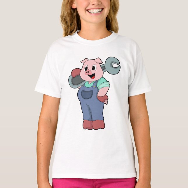 Pig as Mechanic with Wrench T-Shirt (Front)