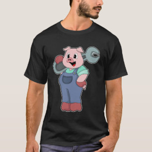 Pig as Mechanic with Wrench T-Shirt