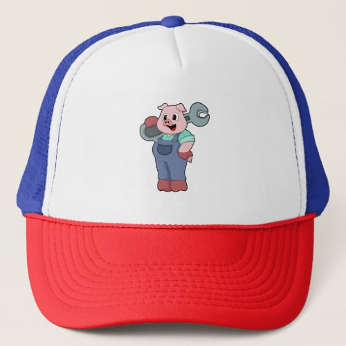 Pig as Mechanic with Wrench Trucker Hat