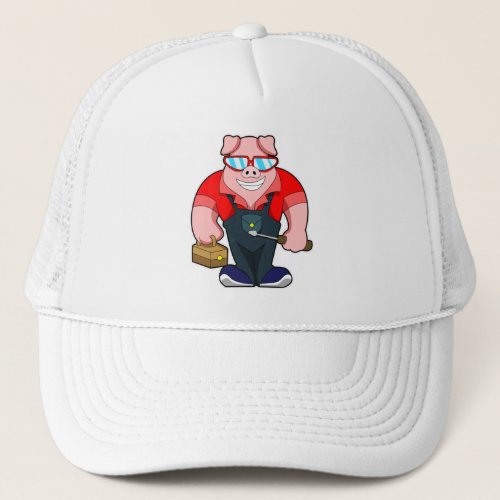 Pig as Mechatronics engineer with Tool box Trucker Hat
