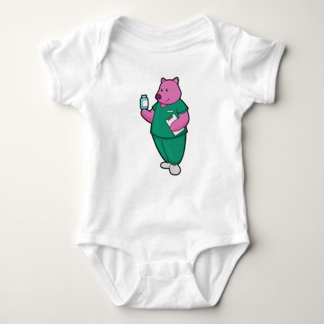 Pig as Nurse with Medicine Baby Bodysuit (Front)