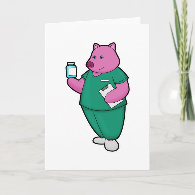 Pig as Nurse with Medicine Card (Front)