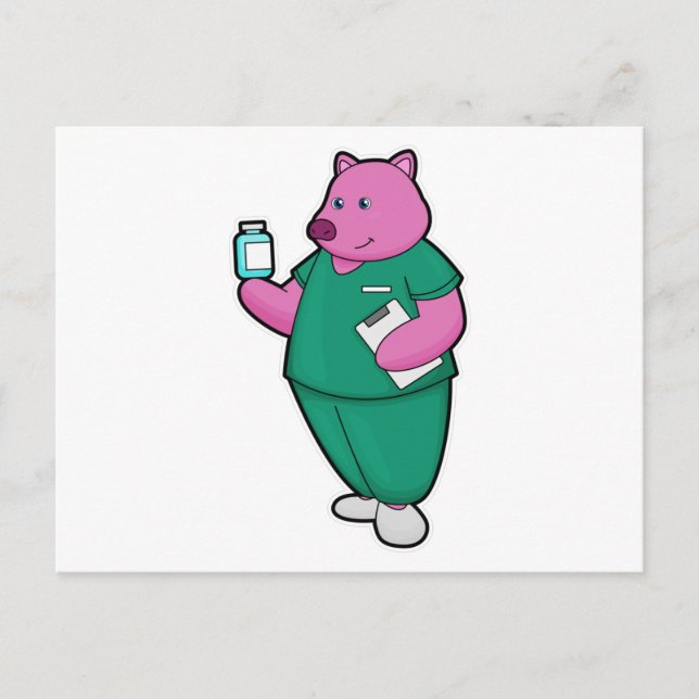 Pig as Nurse with Medicine Postcard (Front)
