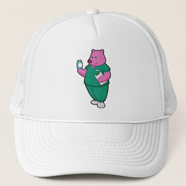 Pig as Nurse with Medicine Trucker Hat (Front)