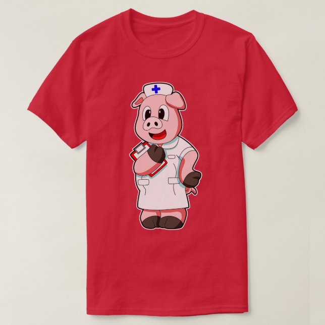 Pig as Nurse with Smock T-Shirt (Design Front)