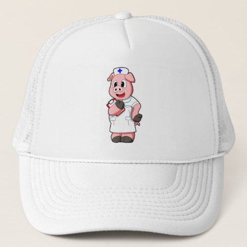 Pig as Nurse with Smock Trucker Hat