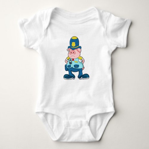 Pig as Police officer with Police Uniform  Hat Baby Bodysuit
