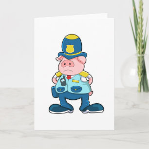 Pig as Police officer with Police Uniform & Hat Card