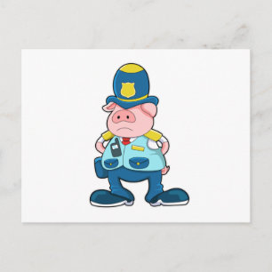 Pig as Police officer with Police Uniform & Hat Postcard