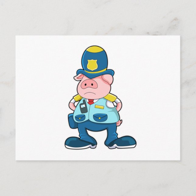 Pig as Police officer with Police Uniform & Hat Postcard (Front)