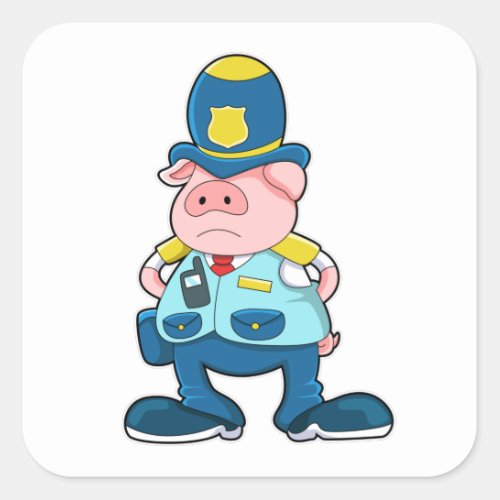 Pig as Police officer with Police Uniform  Hat Square Sticker