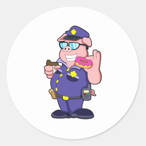 Pig as Police officer with Sunglasses  Donut Classic Round Sticker