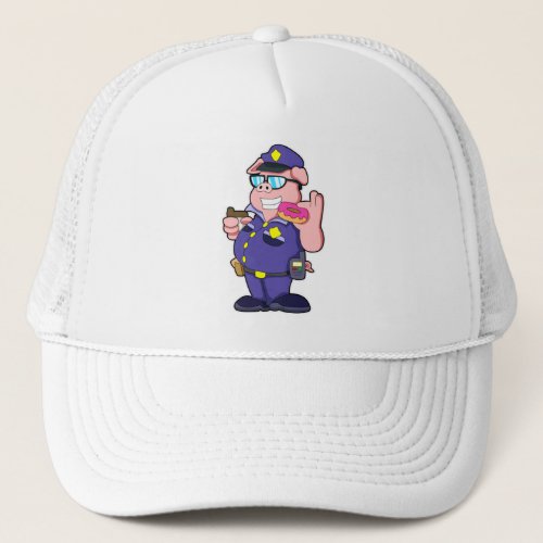 Pig as Police officer with Sunglasses  Donut Trucker Hat