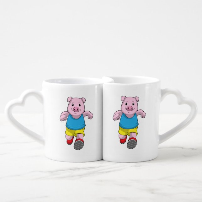 Pig as Runner at Running Coffee Mug Set (Front Nesting)