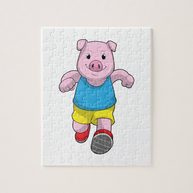 Pig as Runner at Running Jigsaw Puzzle (Vertical)