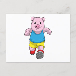 Pig as Runner at Running Postcard