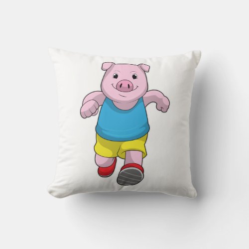 Pig as Runner at Running Throw Pillow