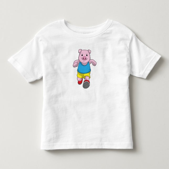 Pig as Runner at Running Toddler T-shirt (Front)