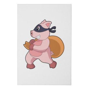 Pig as Runner Faux Canvas Print