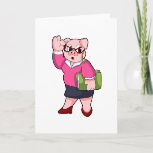 Pig as Secretary with Glasses Card