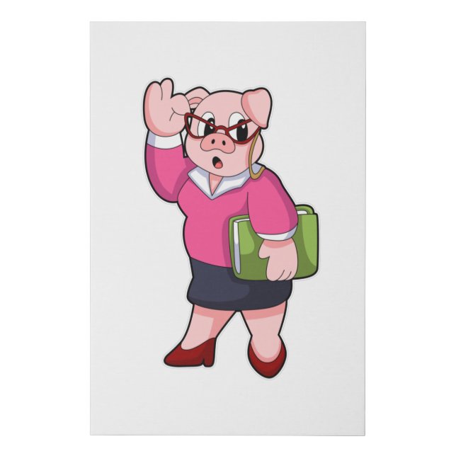 Pig as Secretary with Glasses Faux Canvas Print (Front)