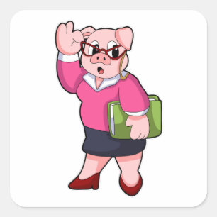 Pig as Secretary with Glasses Square Sticker