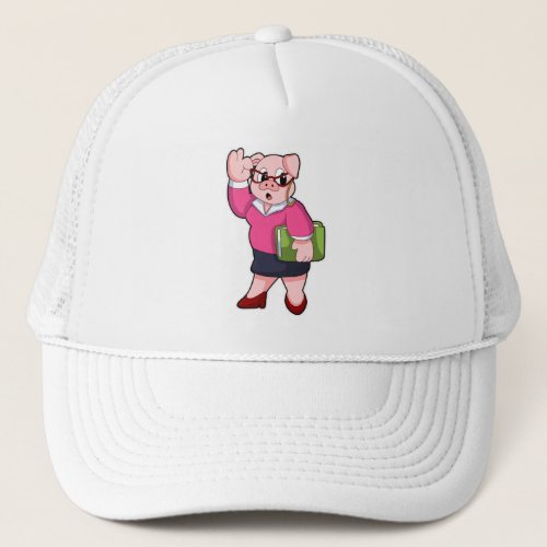 Pig as Secretary with Glasses Trucker Hat