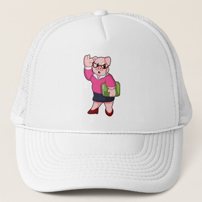 Pig as Secretary with Glasses Trucker Hat (Front)