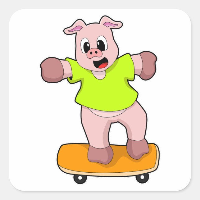 Pig as Skater on Skateboard Square Sticker (Front)