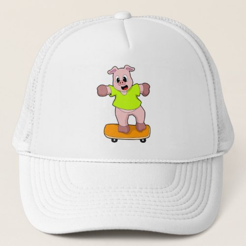 Pig as Skater on Skateboard Trucker Hat