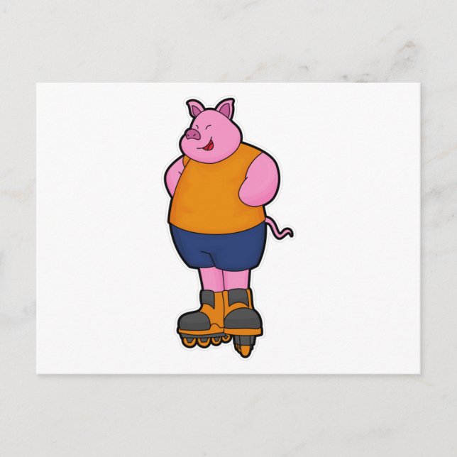 Pig as Skater with Inline skates Postcard (Front)