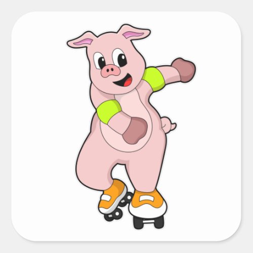 Pig as Skater with Inline skates Square Sticker