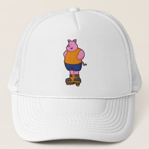 Pig as Skater with Inline skates Trucker Hat