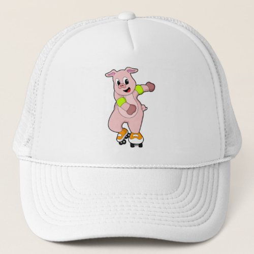 Pig as Skater with Inline skates Trucker Hat
