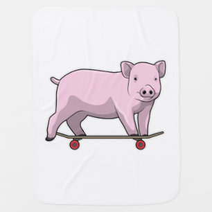 Pig as Skater with Skateboard Baby Blanket