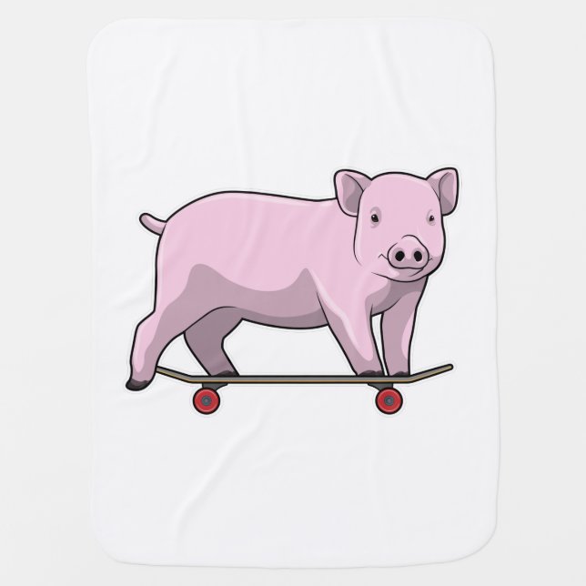 Pig as Skater with Skateboard Baby Blanket (Front)