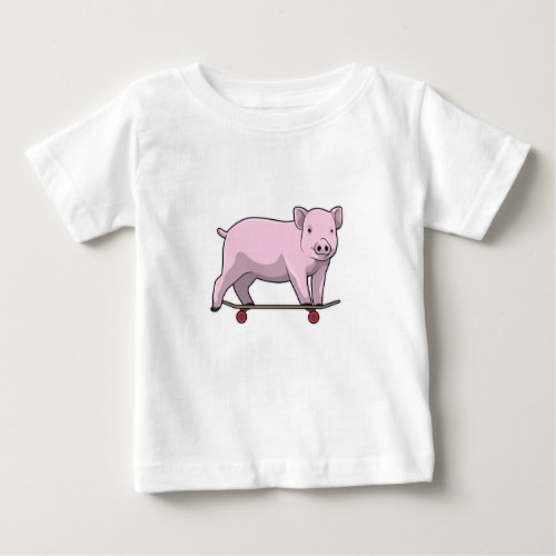 Pig as Skater with Skateboard Baby T_Shirt