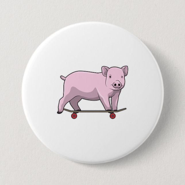 Pig as Skater with Skateboard Button (Front)
