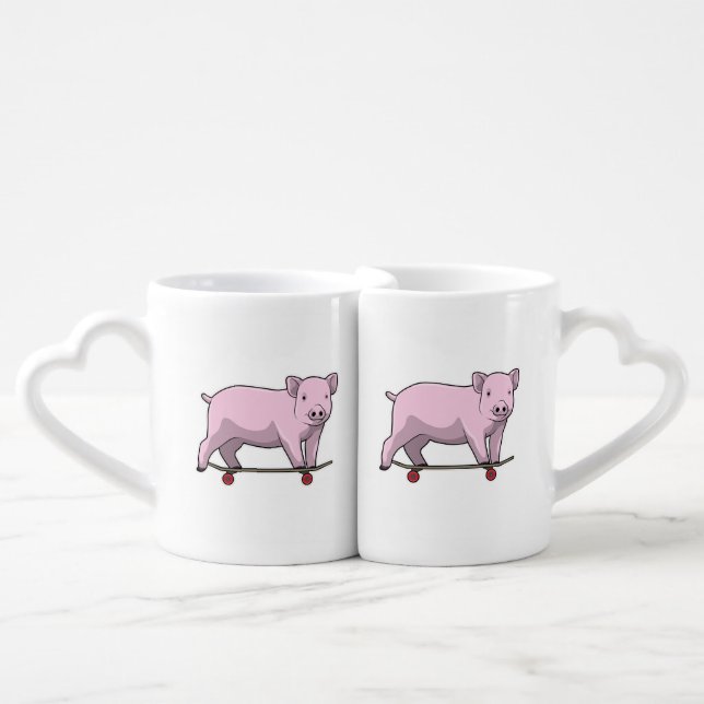 Pig as Skater with Skateboard Coffee Mug Set (Front Nesting)