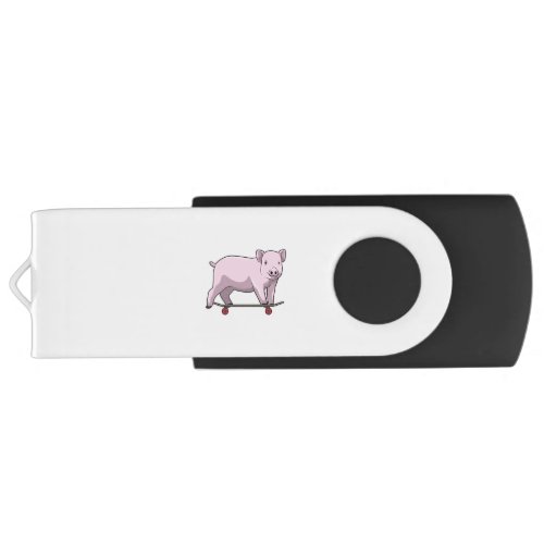 Pig as Skater with Skateboard Flash Drive