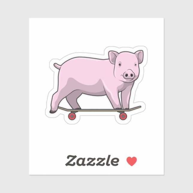 Pig as Skater with Skateboard Sticker (Sheet)