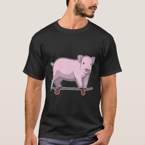 Pig as Skater with Skateboard T_Shirt