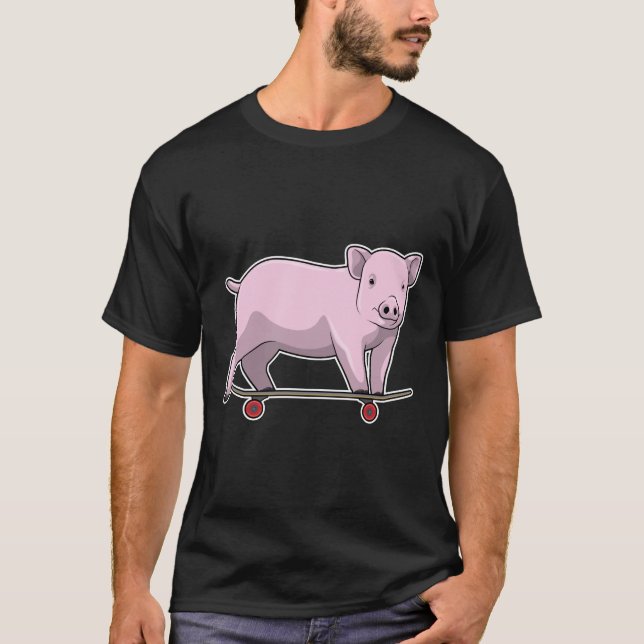 Pig as Skater with Skateboard T-Shirt (Front)