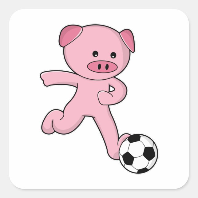 Pig as Soccer player with Soccer ball Square Sticker (Front)